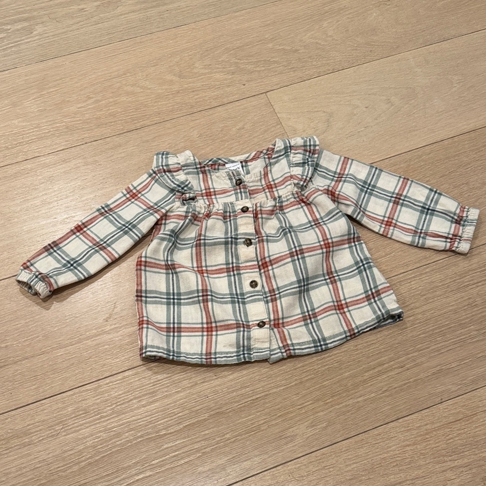 Ruffled Flannel Plaid Blouse